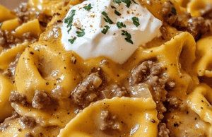 Skillet Beef Stroganoff Tortellini in Creamy Sauce