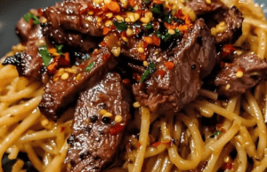 Sweet and Spicy Garlic Steak Pasta