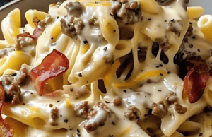 Loaded Bacon Cheeseburger Alfredo Pasta