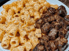 Cajun Steak Tips in Cheesy Rigatoni Parmesan Sauce