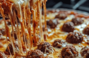 Deep Dish Pizza with Cheese and Meatballs