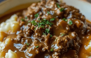 Ground Beef and Gravy Over Mashed Potatoes