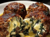 Spinach Garlic Meatballs Stuffed with Mozzarella