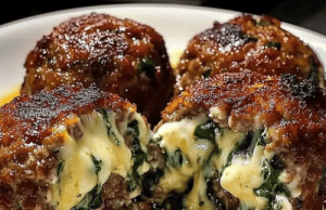 Spinach Garlic Meatballs Stuffed with Mozzarella