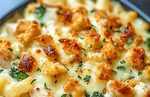 Chicken Broccoli Alfredo Bake with Crispy Topping – Creamy Comfort with a Crunchy Surprise