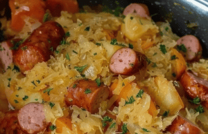 Polish Sausage, Sauerkraut & Potatoes (Crockpot Style)